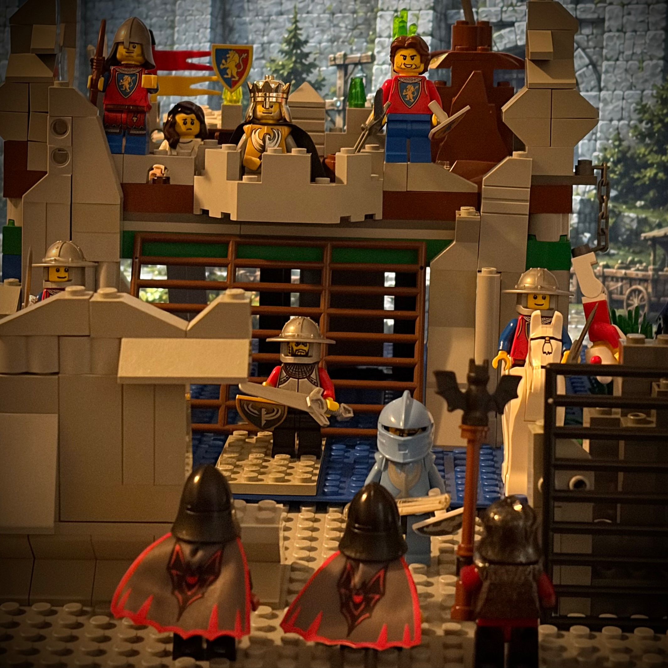 The men of the Bloodwing enter the Driftwood stronghold — a brick-built scene by @theislandsaga, from the world The Island…