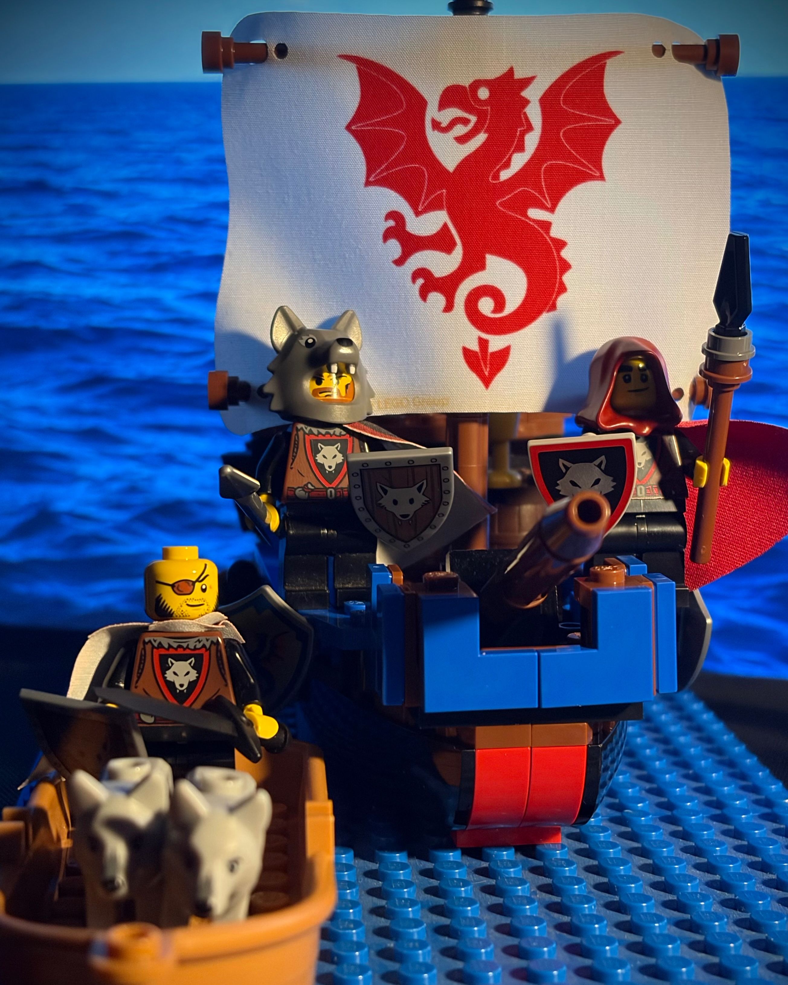 The Wolfpack and the Sea Serpent — a brick-built scene by @theislandsaga, from the world The Island Saga. A story.