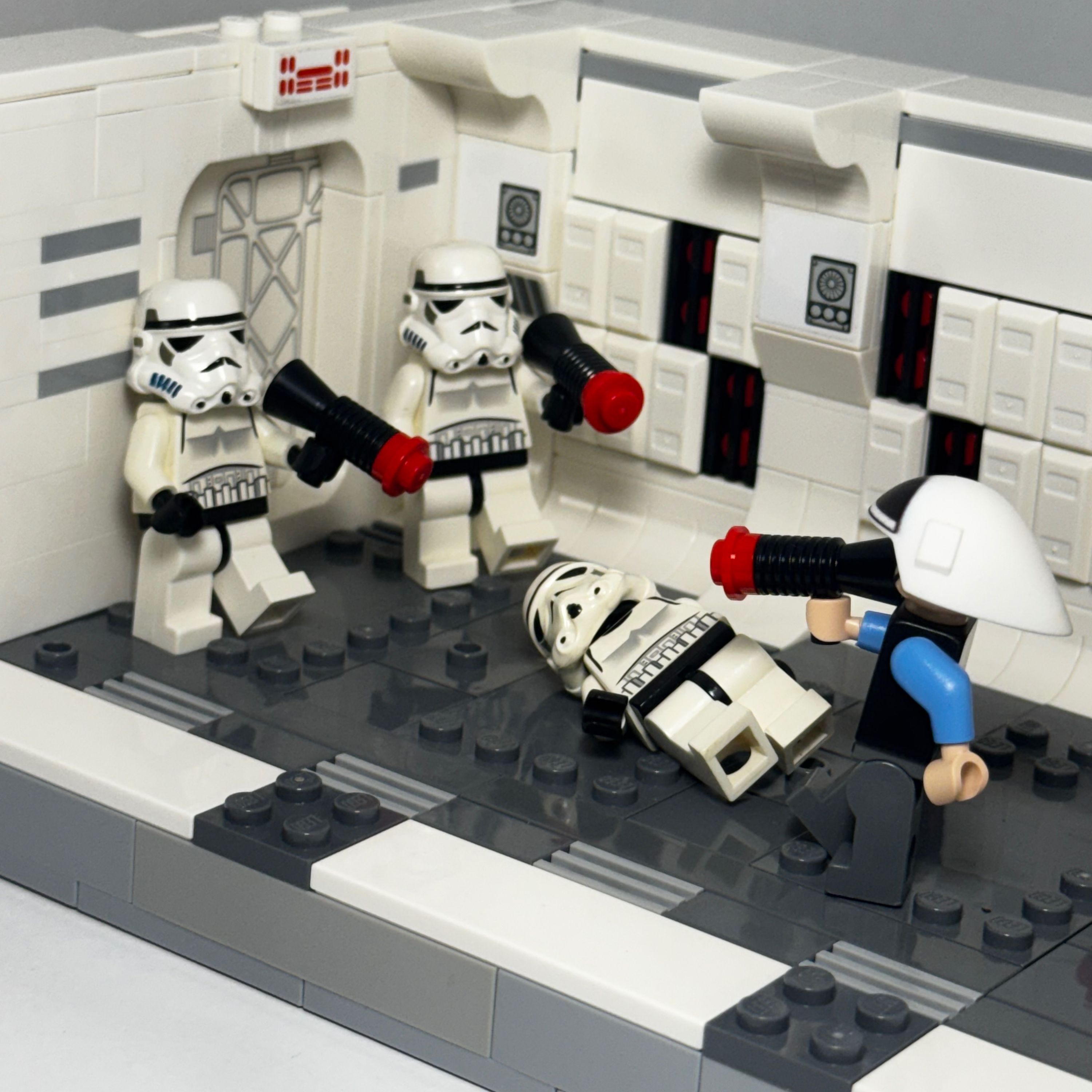 A brick-built scene by @legoarchives, from the world Tantive IV hallway scene
