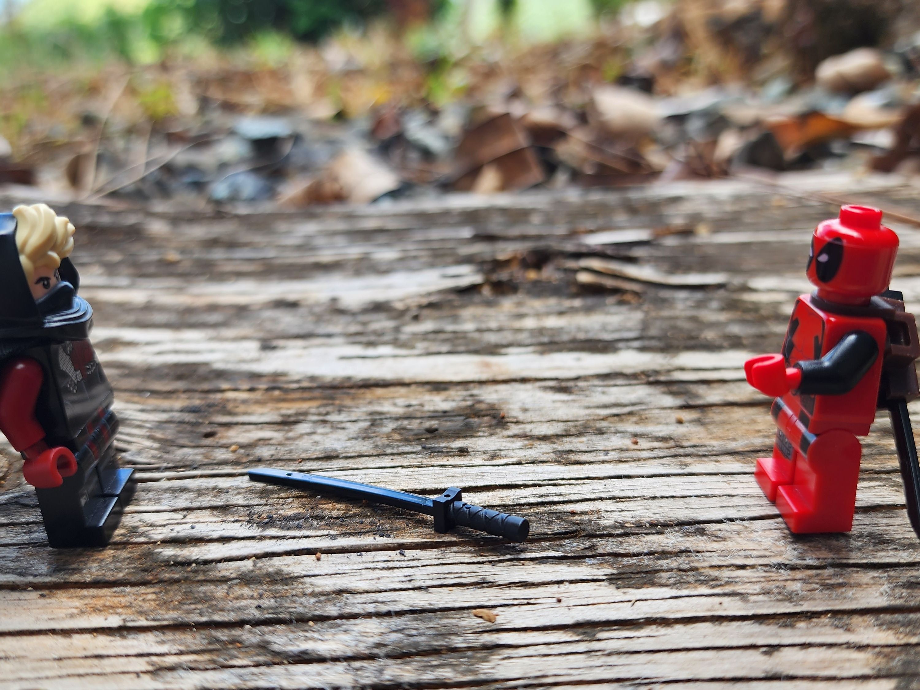 "Lesson Five: (Weapon) Master Deadpool" 

*Drop* — a brick-built scene by @brickyric, from the world Ronin's Adventures