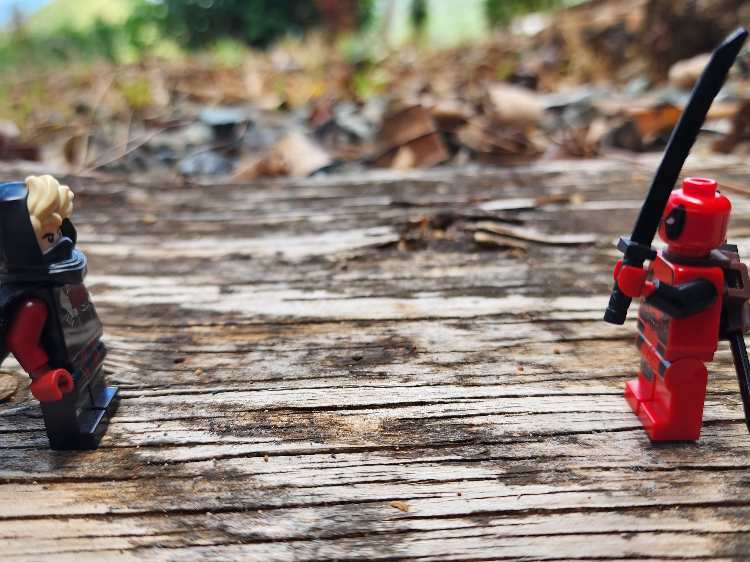 "Lesson Five: (Weapon) Master Deadpool" 

*Ka-shing* — a brick-built scene by @brickyric, from the world Ronin's Adventures