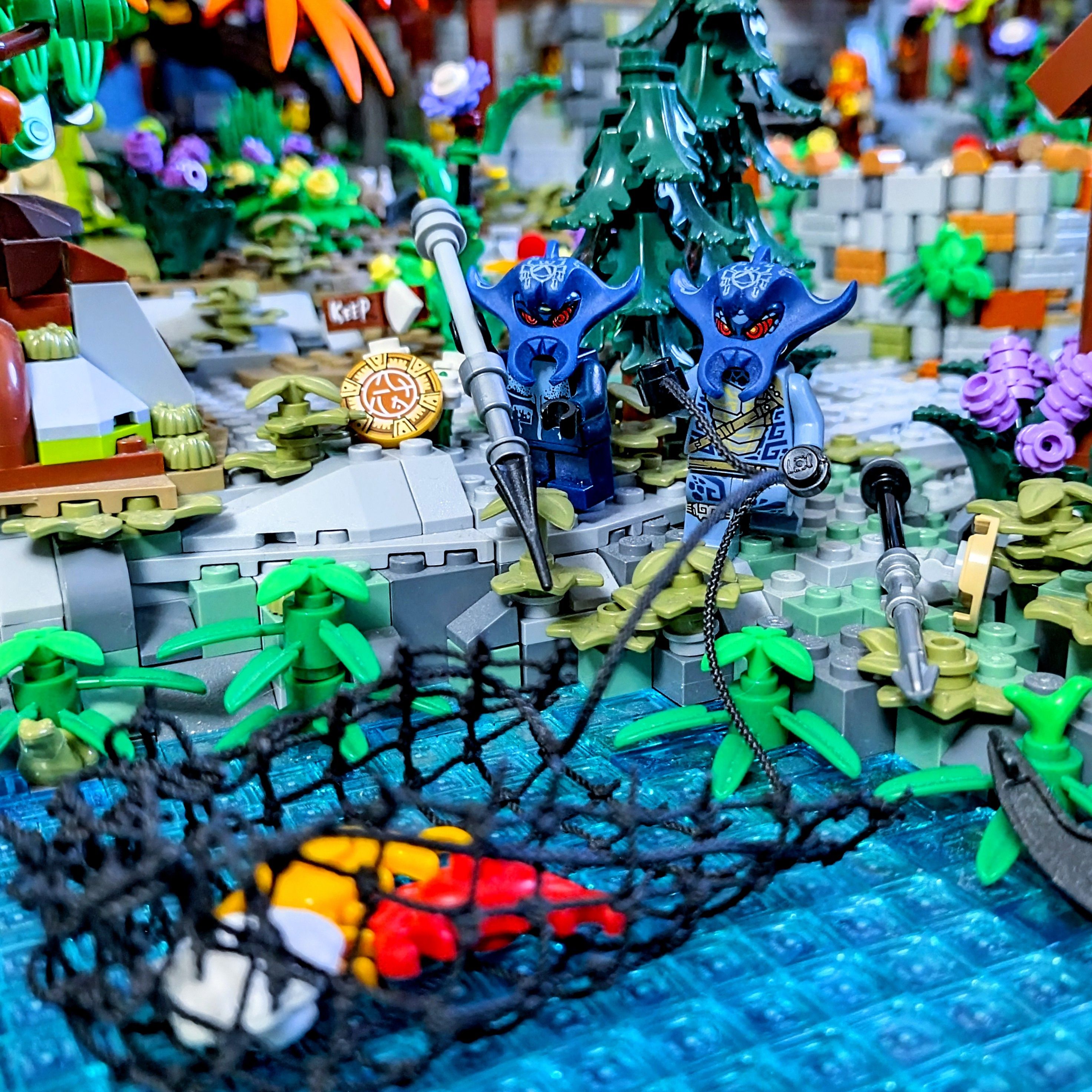 🌊🎣 A pair of Kuo-Toa marauders on a bit of a fishing trip. — a brick-built scene by @pixalixbrix, from the world Granstable