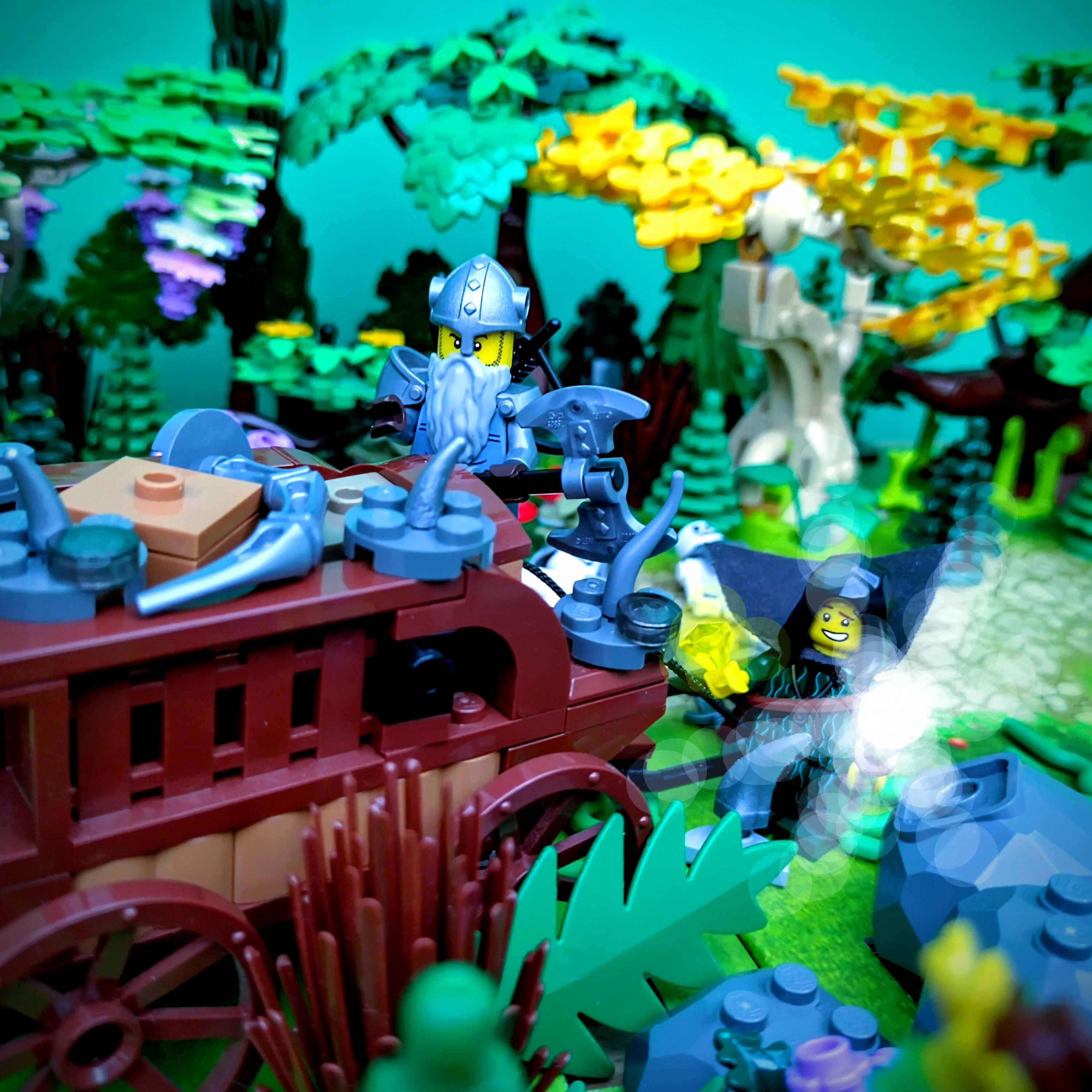 With the creature defeated, Kabadashi begins to gather the crates from the cart, whilst Sivik spies a yellow gemstone by one…