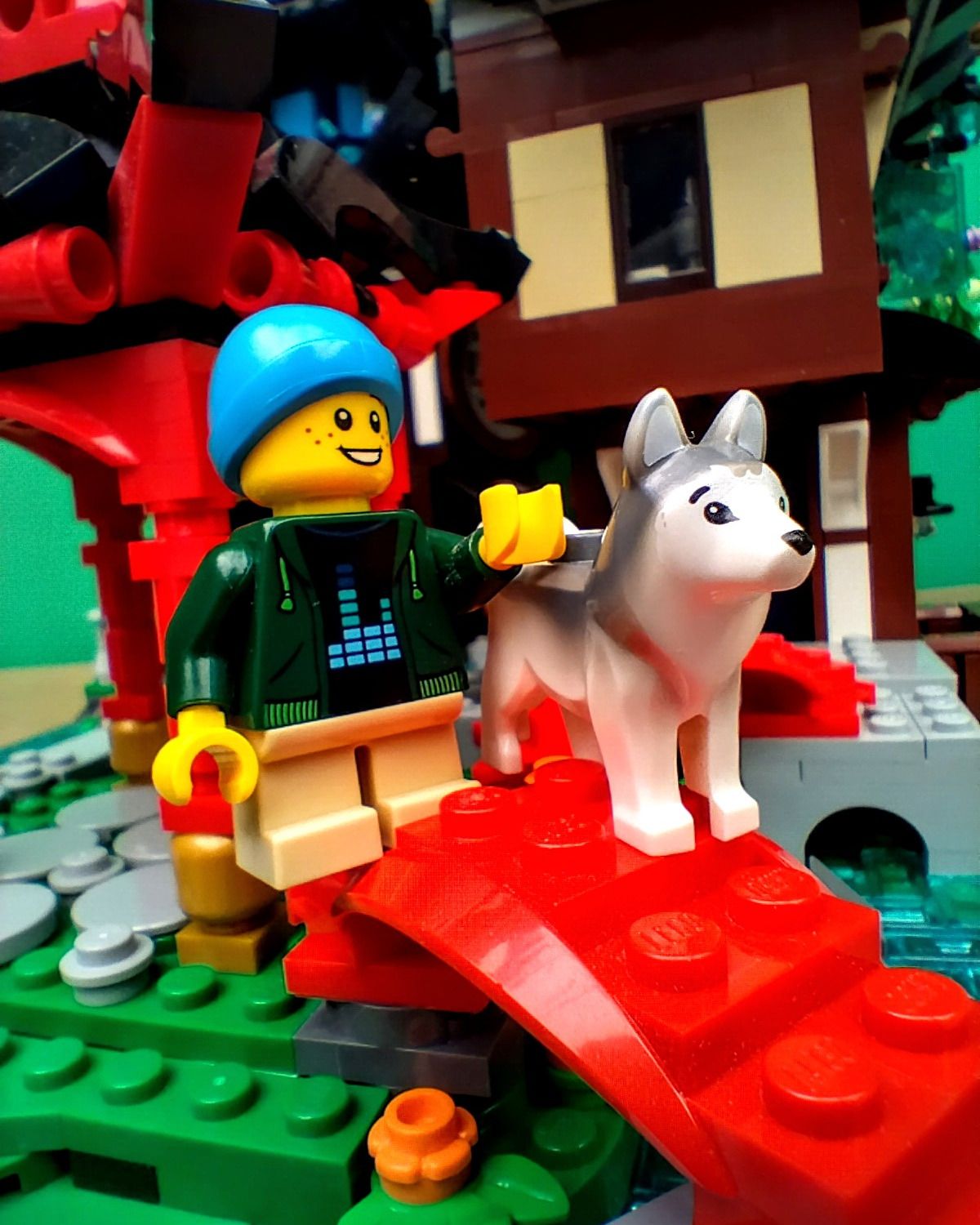 Out for a dog walk in the park. — a brick-built scene by @pixalixbrix, from the world Tales from the Garden District