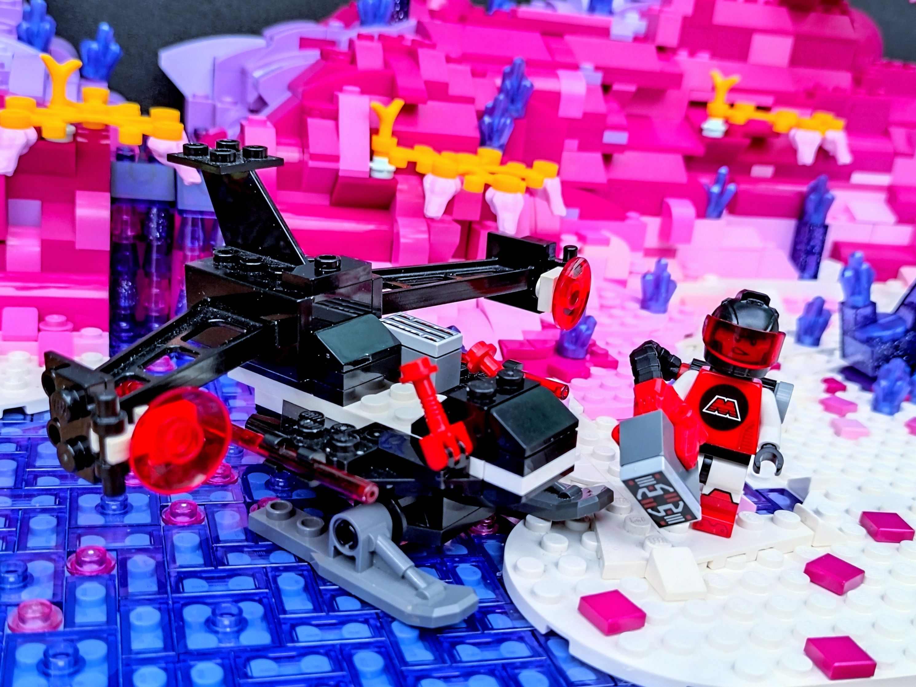 M:Tron guy visits the surface of Planet Shelve in his ski-footed landing craft, checking around for maganatised elements…